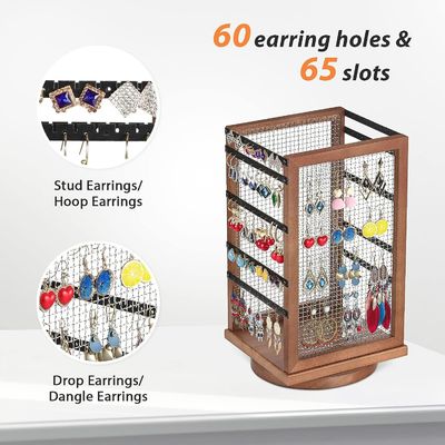 120 coppie di orecchini carousel rotante metallo e legno durevole orecchini organizzatore albero