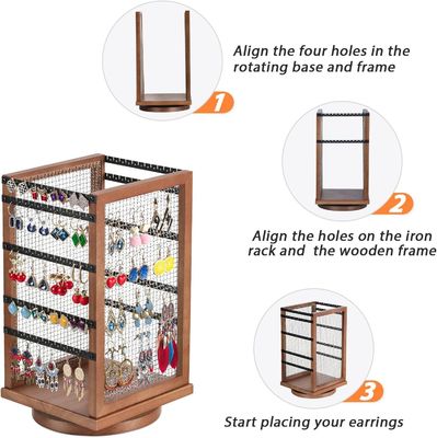 120 coppie di orecchini carousel rotante metallo e legno durevole orecchini organizzatore albero