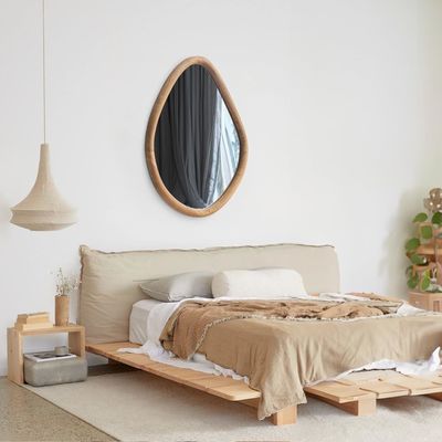 Specchio di casa di campagna in legno rotondo verniciato per salotto e bagno moderno