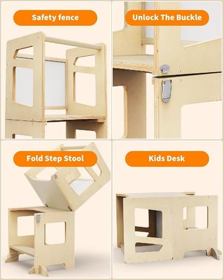 In legno 3 altezze regolabile bambino cucina sgabello aiuto con Safety Rail Unisex