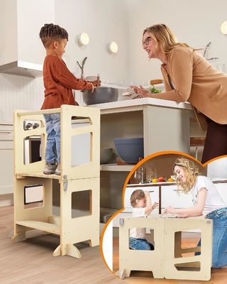 In legno 3 altezze regolabile bambino cucina sgabello aiuto con Safety Rail Unisex