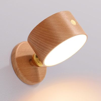 Lampade da parete LED 360 rotazione attenuazione ricaricabile senza fili a batteria azionato Sconce di legno