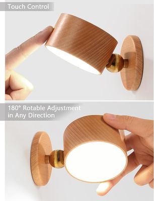 Lampade da parete LED 360 rotazione attenuazione ricaricabile senza fili a batteria azionato Sconce di legno