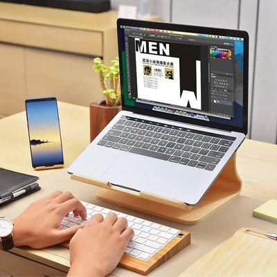 Stand per computer portatili in legno per MacBook Y Imballaggio della posta Impronta bruciata Dock di supporto ventilato