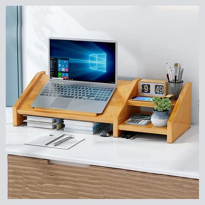 PC Laptop Riser con Stand per monitor in legno Disegno multiangolo e scaffale da scrivania con logo personalizzato incluso
