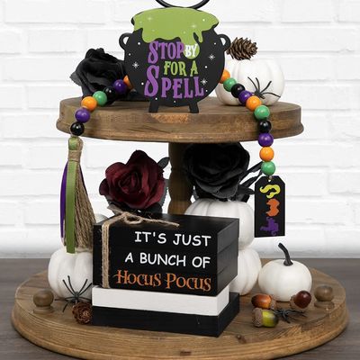 Decorazioni per Halloween ecocompatibili Bambini Hocus Pocus Decorazioni a vassoio a tre livelli Set di 3 legni