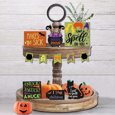 Decorazioni per Halloween ecocompatibili Bambini Hocus Pocus Decorazioni a vassoio a tre livelli Set di 3 legni