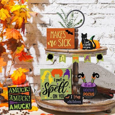 Decorazioni per Halloween ecocompatibili Bambini Hocus Pocus Decorazioni a vassoio a tre livelli Set di 3 legni