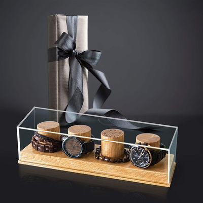 Logo personalizzato accettabile Massiccio rovere di legno orologio display Stand per lo stile rustico