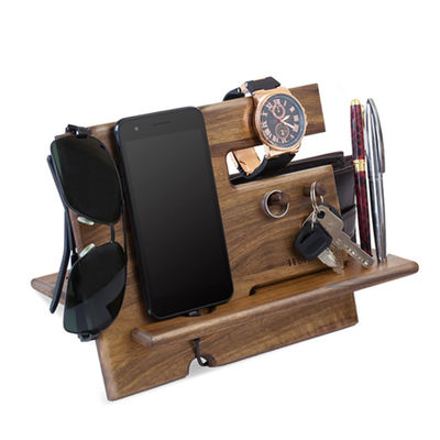 Fatto a mano Legno di Noce Naturale Telefono Docking Station Canottiere Portafogli Portafogli Stand Orologio Organizzatore