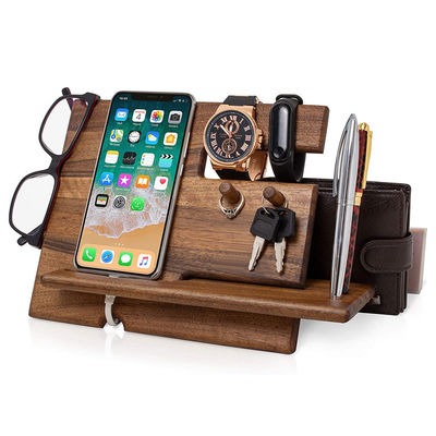 Fatto a mano Legno di Noce Naturale Telefono Docking Station Canottiere Portafogli Portafogli Stand Orologio Organizzatore