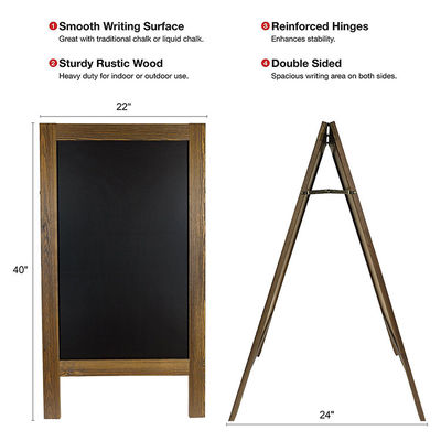 Tavola nera portatile a telaio di legno rustico artigianale con stand conveniente e portatile