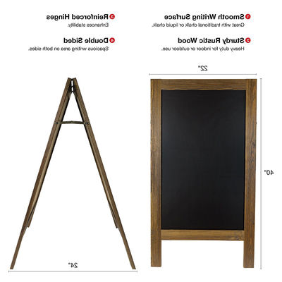 Tavola nera portatile a telaio di legno rustico artigianale con stand conveniente e portatile