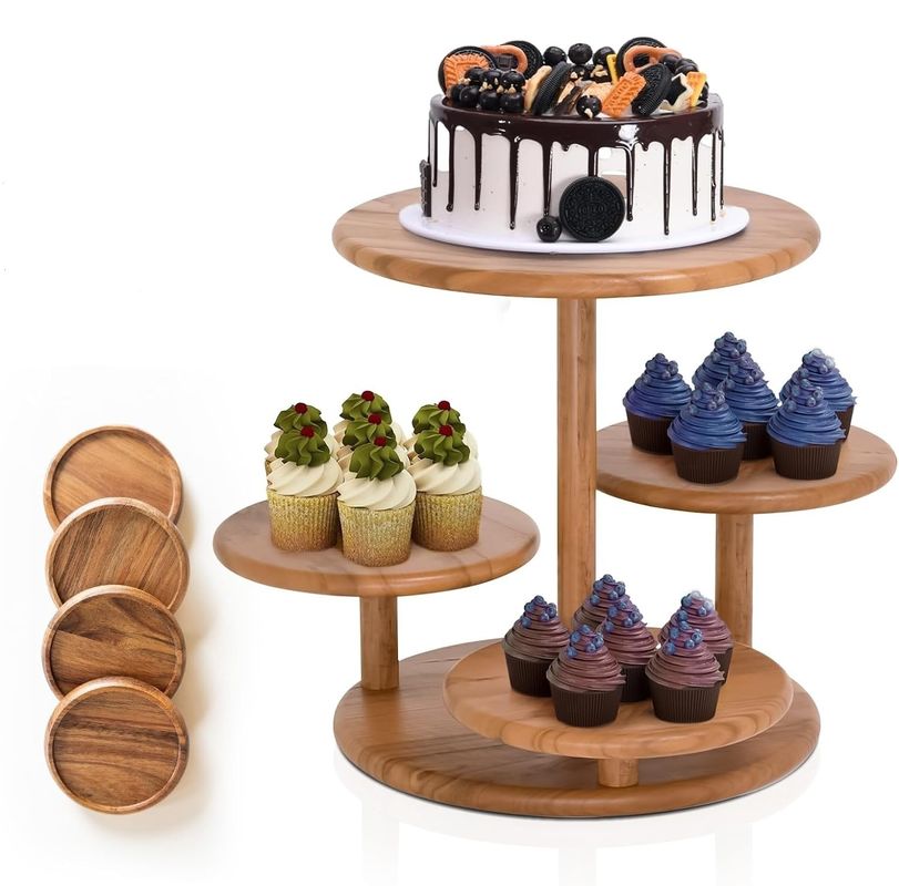 4 livelli di torte in legno Torre Stand contiene 50 cupcake per la festa di nozze compleanno dolce