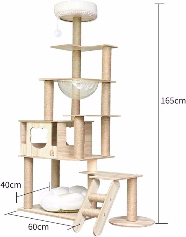 Torre di gatti in legno di dimensioni personalizzate con componenti di grattaforma di arrampicata a più livelli
