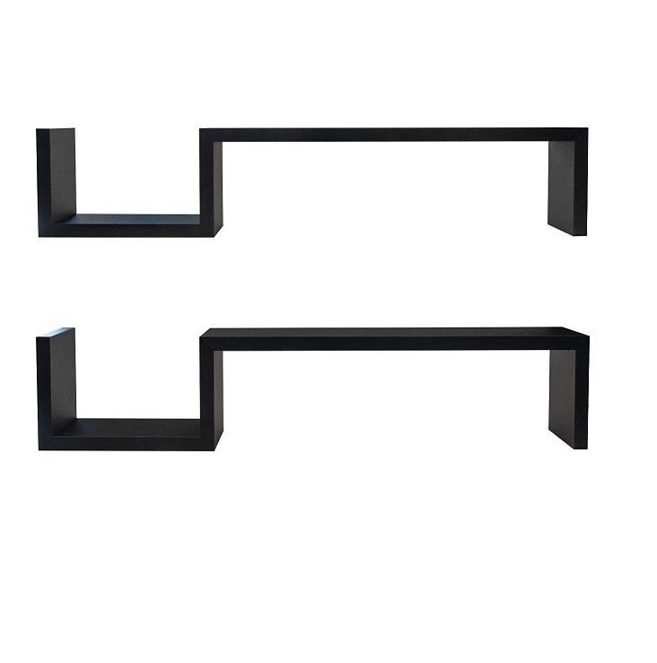 S Shape Design Decor nero Mensole galleggianti in legno Mensole da parete per camera da letto