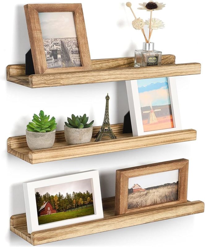 16.9 Inch Set Of 3 Brown Wood Picture Shelf Regolabili Mensole da Parete Rustiche Per Ufficio