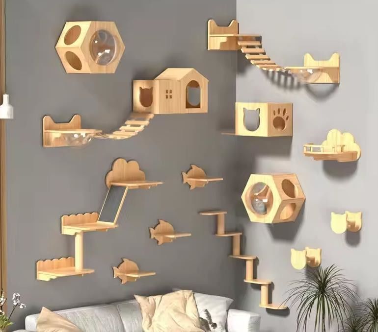 Pianta per gatti a taglia personalizzata montata a parete Mensola di legno per gatti da tavolo per arrampicarsi in salotto