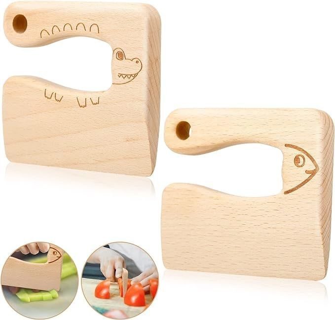 Materiale di legno utensili da cucina 2 pezzi coltello per bambini set per cucinare e tagliare verdure frutta
