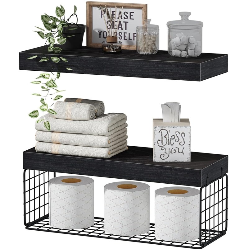 Bacini Mensole da bagno in legno sopra il muro del gabinetto Mensole galleggianti montate sul muro Mensole da fattoria Mensola di carta igienica