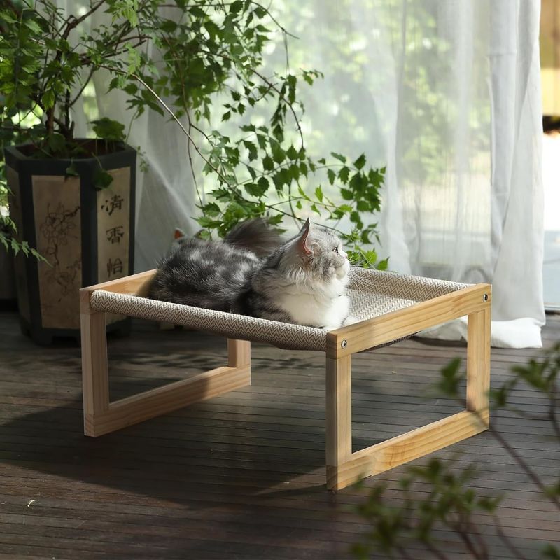 Imballaggio postale Y Amaca per gatti in legno 21 x 16,5 pollici Mobili per animali domestici elevati Colore in legno