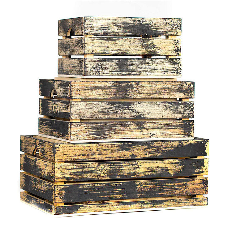 Set di 3 piccoli mini cassetti di legno con manicotti Rustico finitura stampa bruciato