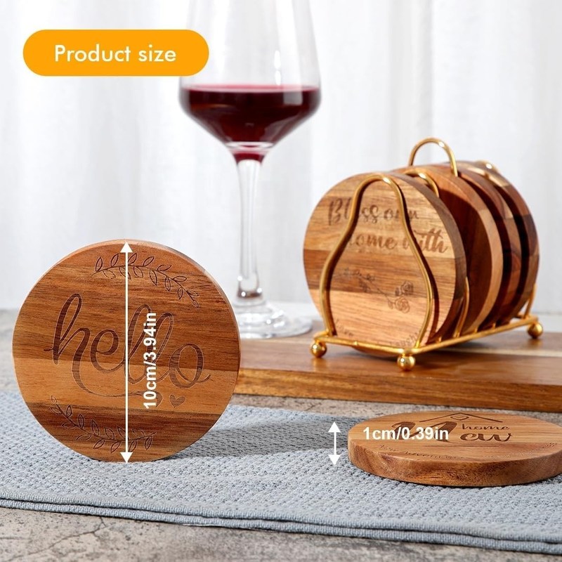 Stampa Custom 9cm Round Bar Home Drink Coasters Legno Bambù Coaster con porta