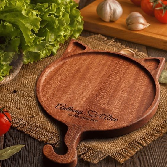 7'8'10' Irregolare piatto di legno rotondo per gatto piatto di pizza in legno massello fatto a mano