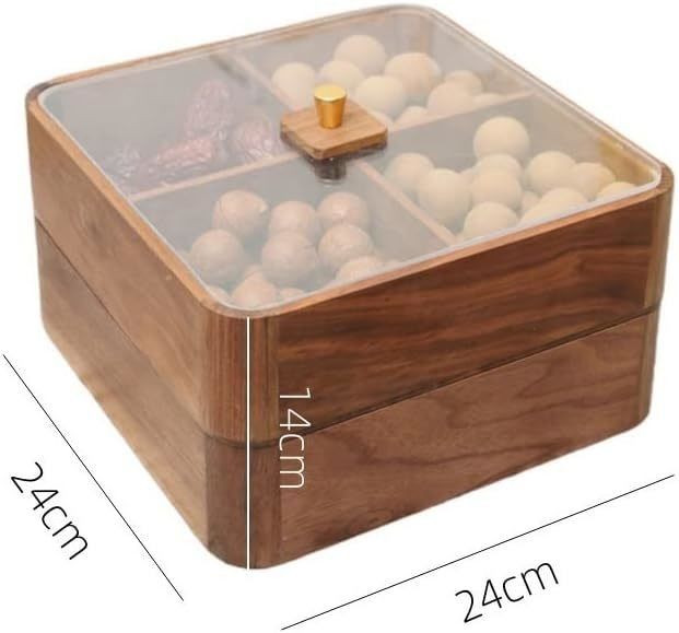 Piatto di frutta a doppio strato in legno con copertura trasparente Scatola di frutta secca in legno in marrone