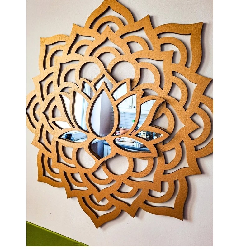 BOHO MANDALA Mural Mirror Fiore di loto Sunburst Yoga Meditazione Decorazione per pareti in legno