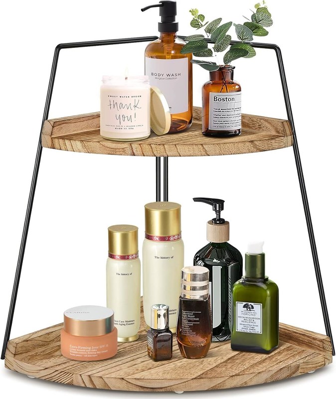 Organizzatore di banchetto in legno 2 livello scaffale d'angolo per lo stoccaggio e l'organizzazione