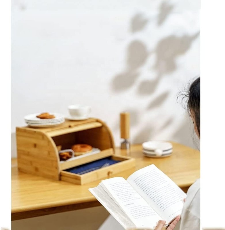 Tenitore di pane da cucina in legno di bambù stampato a vetro di seta con doppio tappo