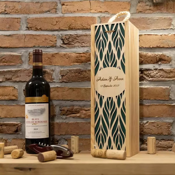 Scatola di vino di legno rettangolare con stampa personalizzata anniversario di matrimonio
