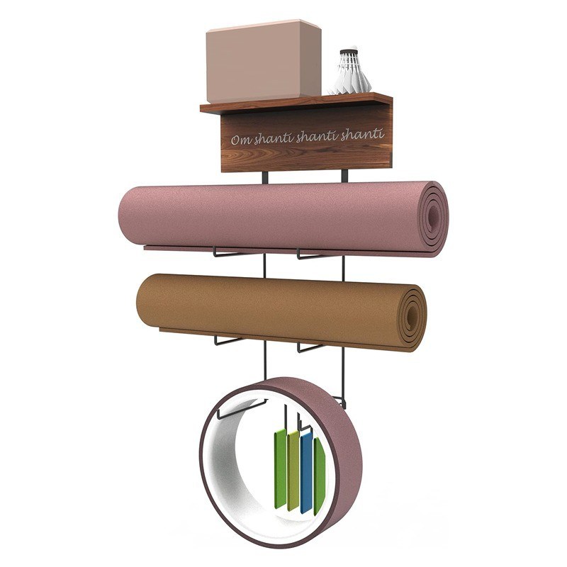 Ripiani galleggianti in legno porta tappeto yoga montato a parete per attrezzature per palestra a casa e NO piegato