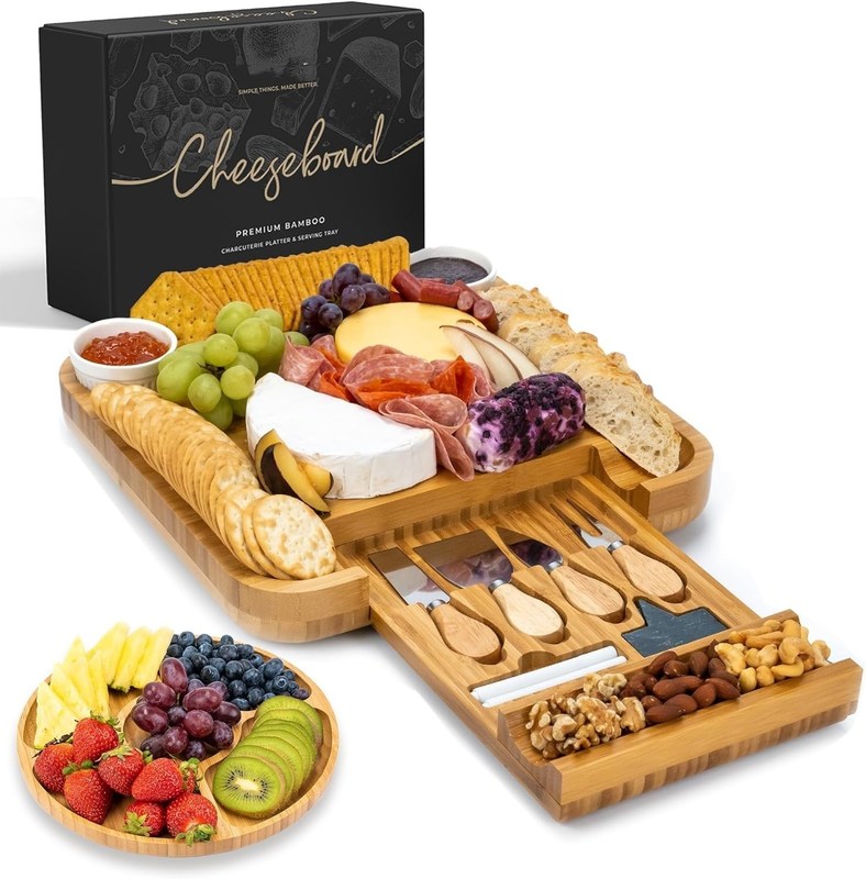 Personalizzazioni in bambù di colore naturale Cheese Board And Knife Set Charcuterie Boards Gift Set