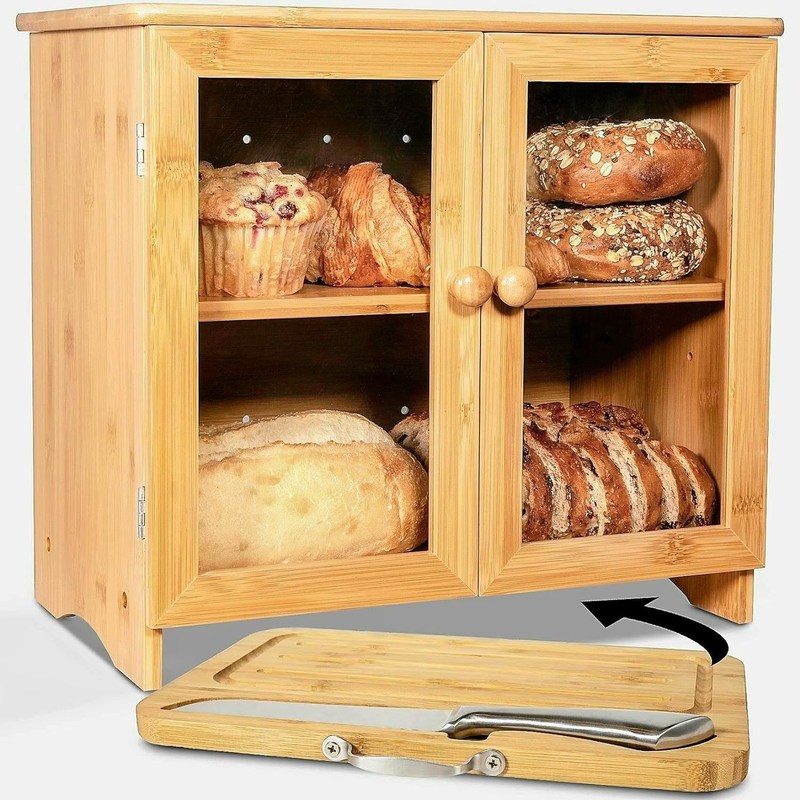 Ordine su misura Scatola di pane in legno multifunzione con tavolo da taglio per il bancone della cucina