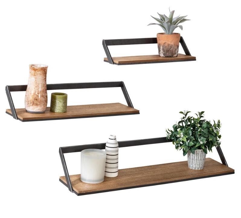 Decorazione per la casa con logo personalizzato Set di 3 mensole da parete in legno nero/naturale Mensole espositive appese