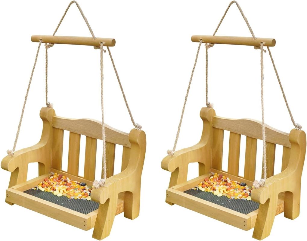 Sedie d'altalena ambientali mangiauccelli per uccelli per appesi esterni Set di 2 panchine in legno a forma di panchina