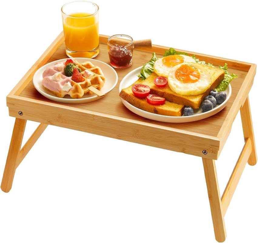 Colazione Servire Bambù Letto Tavolo Moderno Disegno 16,92 x 12,6 pollici con gambe pieghevoli