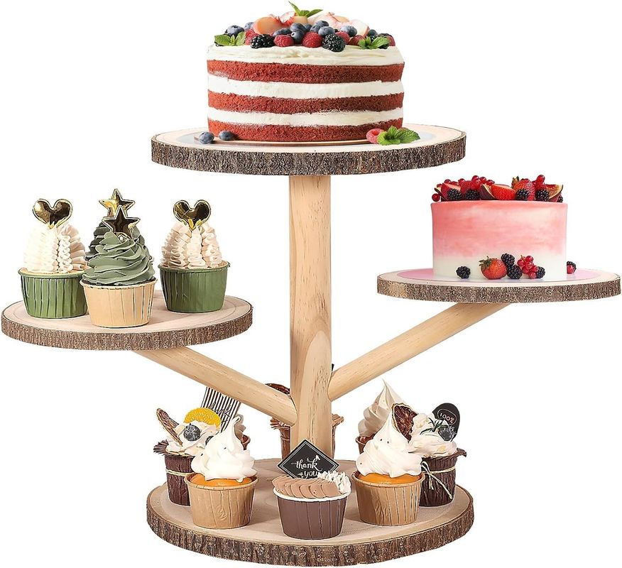 Disegni personalizzati 4 livello Bambù Cupcake Stand per la festa Frutta Snacks Servire vassoio