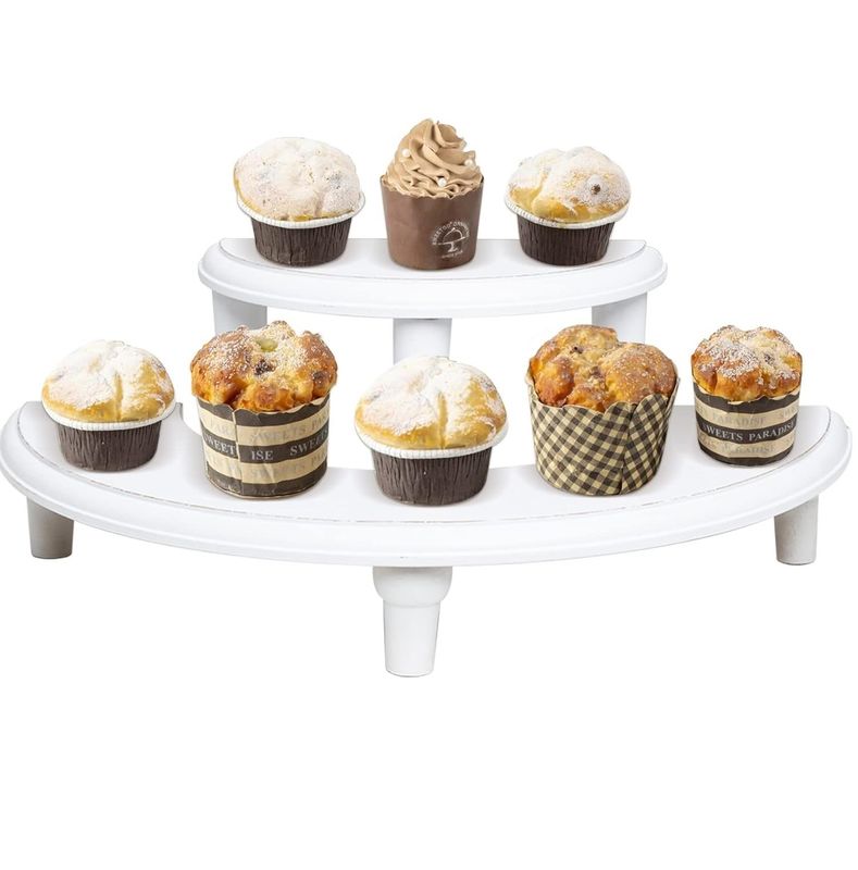 Display di mezzaluna per dessert Stand di due livelli di legno per le collezioni di display