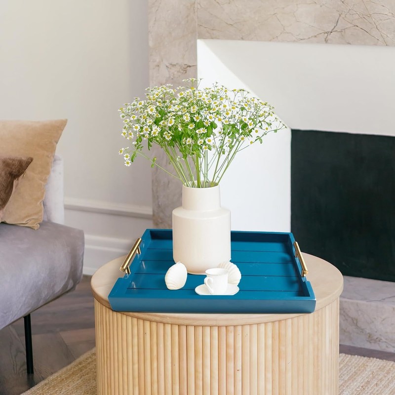 Iniezione vassoio in legno di servizio colore semplice o personalizzato grande vassoio ottomano con 4 sottopiastre