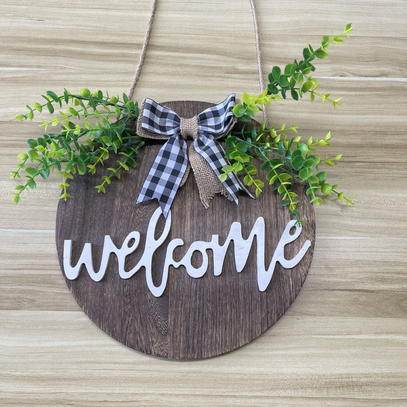 Porta d'ingresso in legno di benvenuto Targa murale per la decorazione domestica Forma rotonda su misura