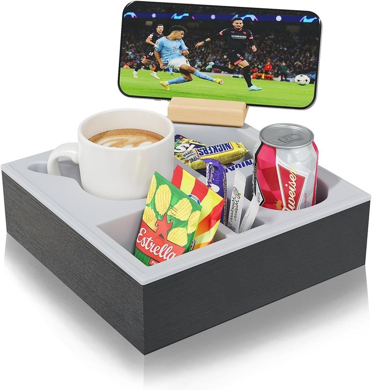 Acqua resistente anti-discarica di legno divano porta tazze vassoio per letto divano organizzatore fatto a mano