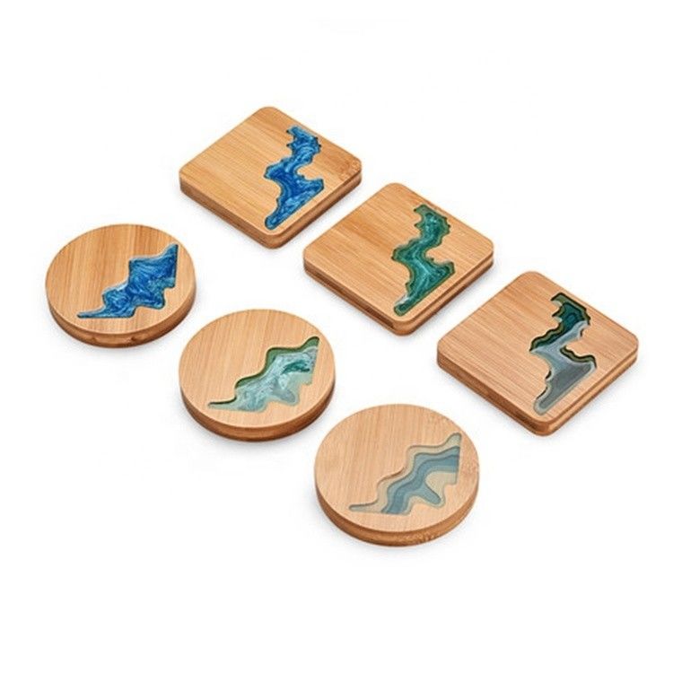 10cm Live Edge Bambù Quadrato Resina Legno Epossico Legno Monoposto Resina Fiume Blu Smeraldo