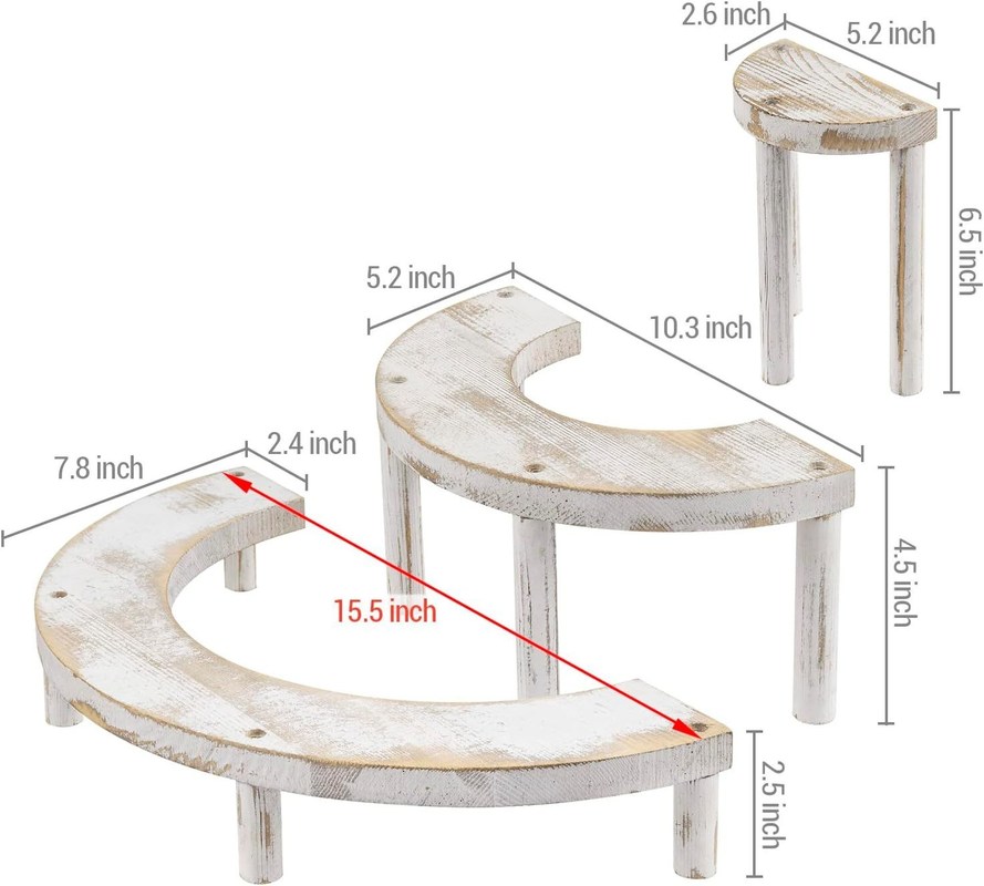 Set in 3 pezzi in legno in incisione e in bianco per il supporto per cupcake semicircolare e il display riser