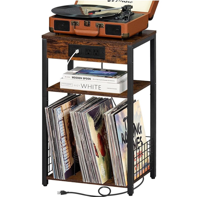 Disegno contenitore di stoccaggio Tavolo da notte marrone con porte USB e stazione di ricarica