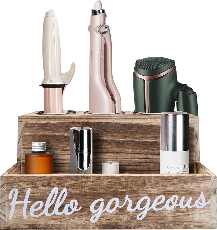 Mantenete ordinato il vostro bagno senza sforzo con questo porta asciugatrice e raddrizzatore di capelli in legno