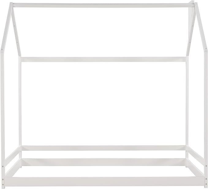 Mobili per camere da letto per bambini Letto a terra a due dimensioni con design di casa in legno e telaio a baldacchino