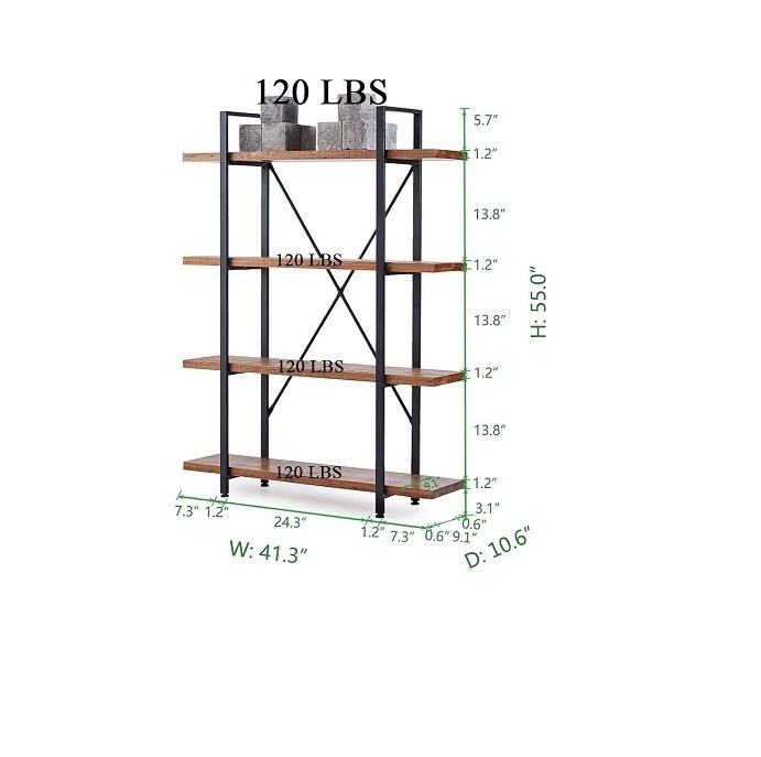 Rettangolo 4 Livello naturale 4 Mensola Rustica Massello Legno Reale Mensola Metallica Libreria Arredamento Salotto